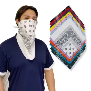 1 Dozen Pack Printed Bandanas 100% Cotton Cloth Scarf Wrap Face Mask Cover