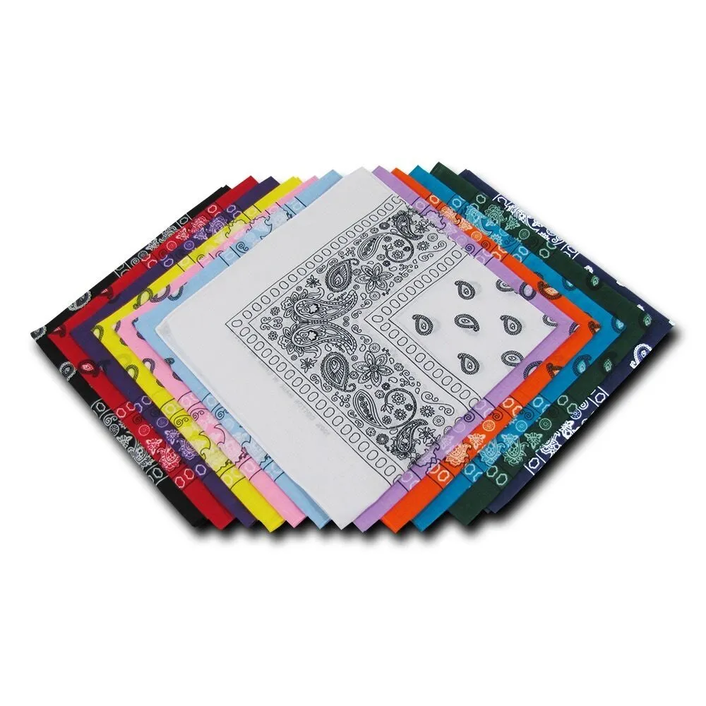 1 Dozen Pack Printed Bandanas 100% Cotton Cloth Scarf Wrap Face Mask Cover