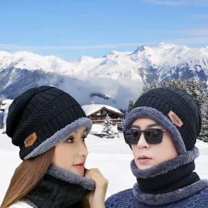 2 Piece Set Beanie Hat & Neck Scarf - Warm Thick Cable Knitted