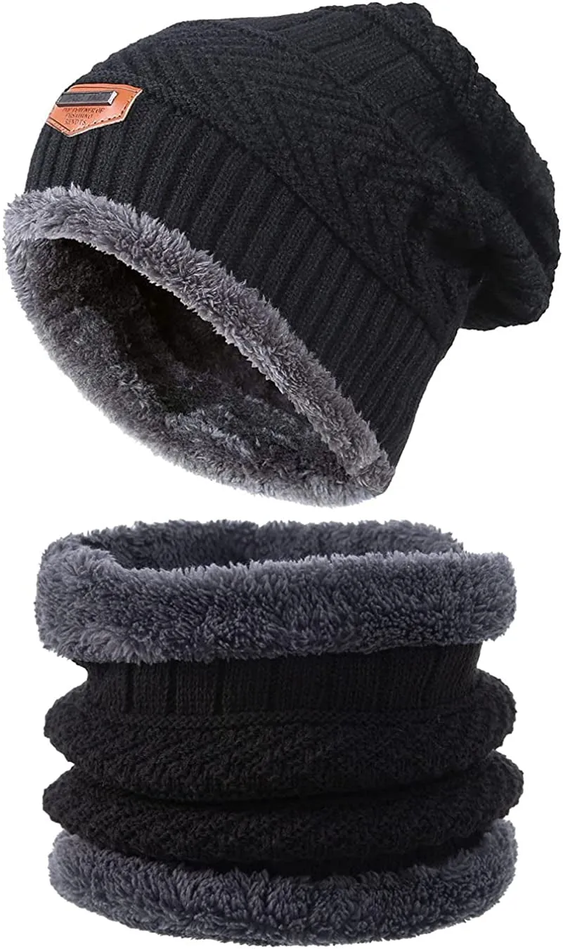 2 Piece Set Beanie Hat & Neck Scarf - Warm Thick Cable Knitted