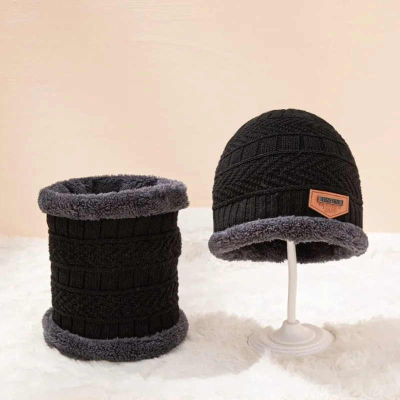 2 Piece Set Beanie Hat & Neck Scarf - Warm Thick Cable Knitted