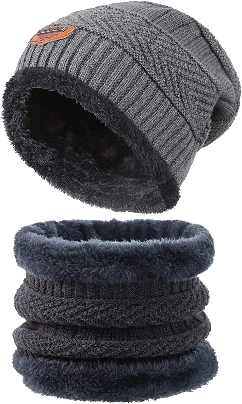 2 Piece Set Beanie Hat & Neck Scarf - Warm Thick Cable Knitted