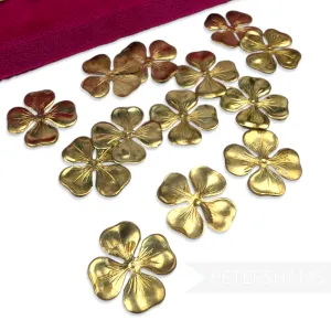 22mm Vintage 1980's Embossed Brass Metal Clover Flowers - 24 Pieces