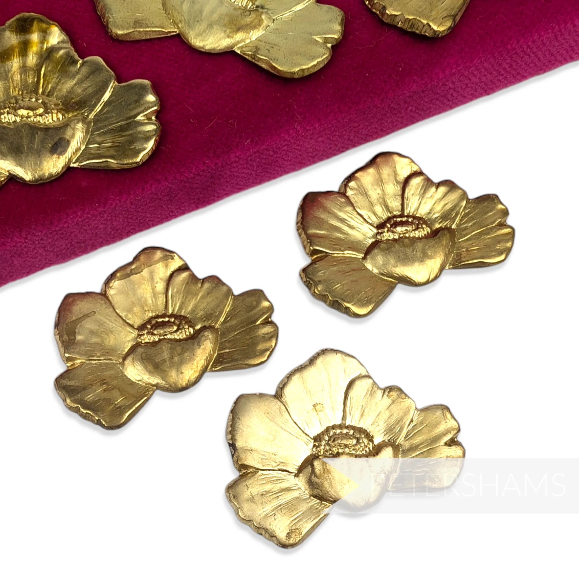 40mm Vintage 1980's Large Embossed Brass Metal Flowers - 6 Pieces