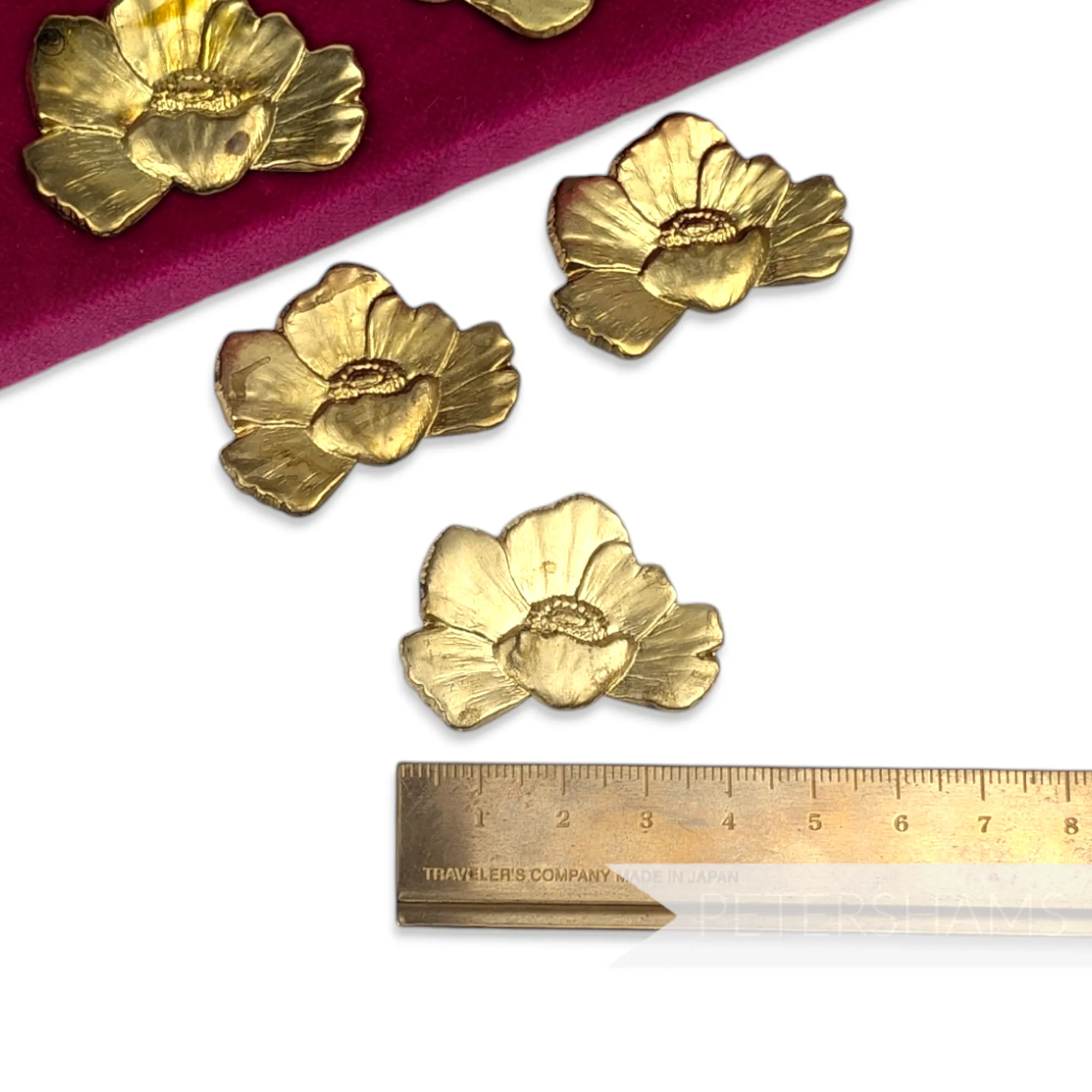 40mm Vintage 1980's Large Embossed Brass Metal Flowers - 6 Pieces