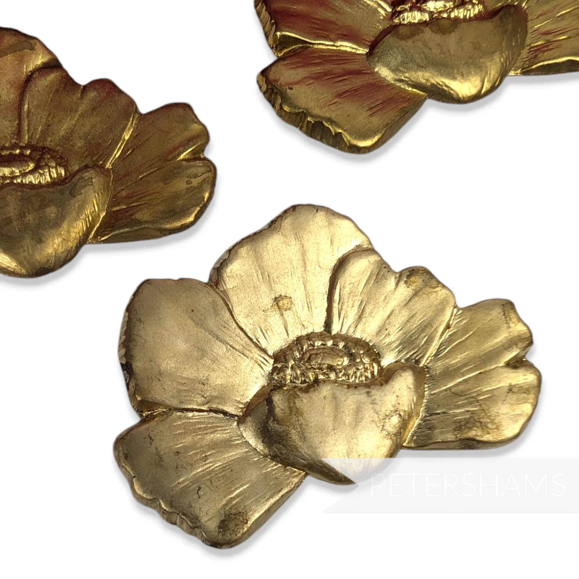 40mm Vintage 1980's Large Embossed Brass Metal Flowers - 6 Pieces