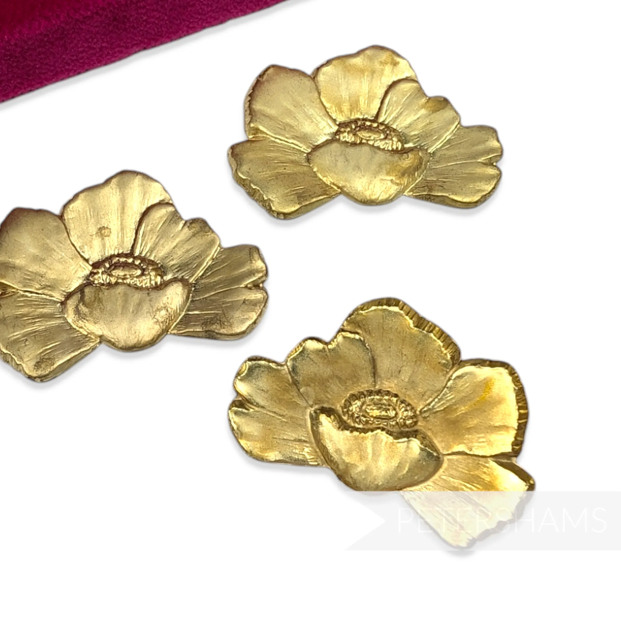 40mm Vintage 1980's Large Embossed Brass Metal Flowers - 6 Pieces