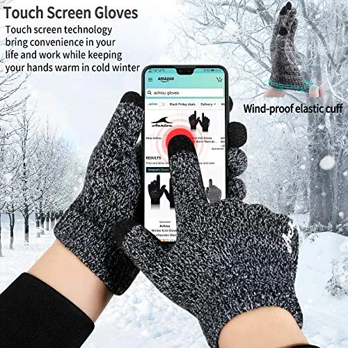 Achiou Winter Gloves for Men Women, Upgraded Thicken Touch Screen, Anti-Slip Silicone Gel, Thermal Soft Knit Lining