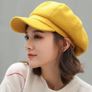 Adjustable Winter Beret for Women Solid Plain Octagonal Newsboy Cap