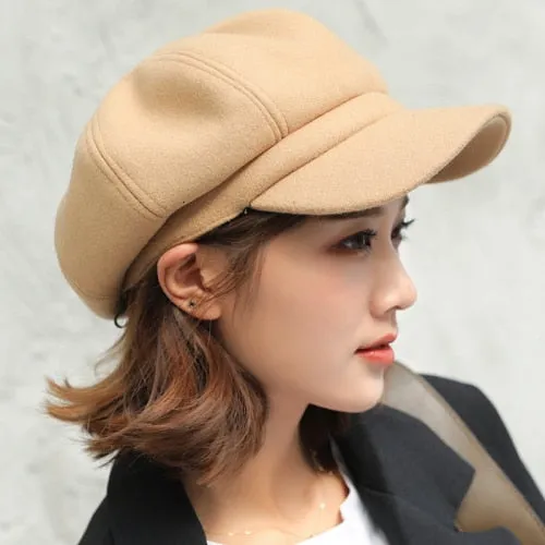 Adjustable Winter Beret for Women Solid Plain Octagonal Newsboy Cap