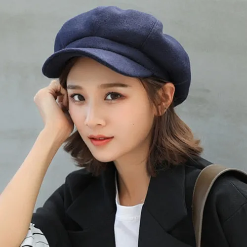 Adjustable Winter Beret for Women Solid Plain Octagonal Newsboy Cap