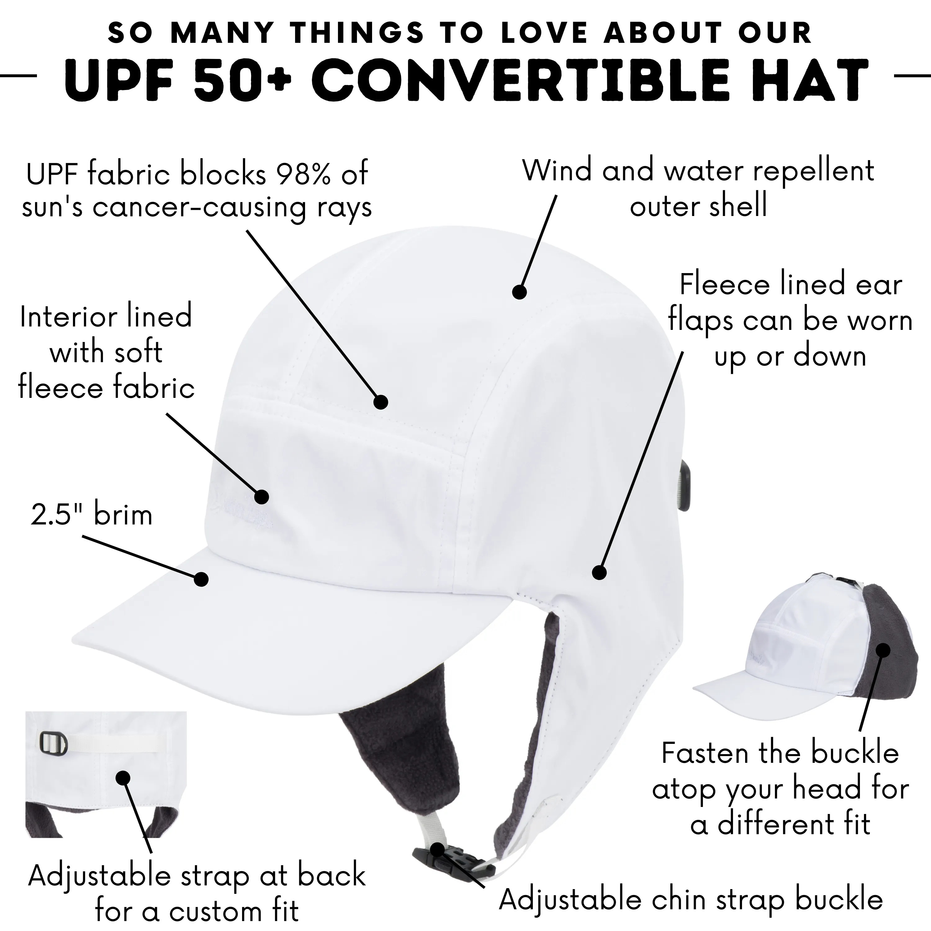 Adult Arctic Chill Winter Convertible Sun Hat | White