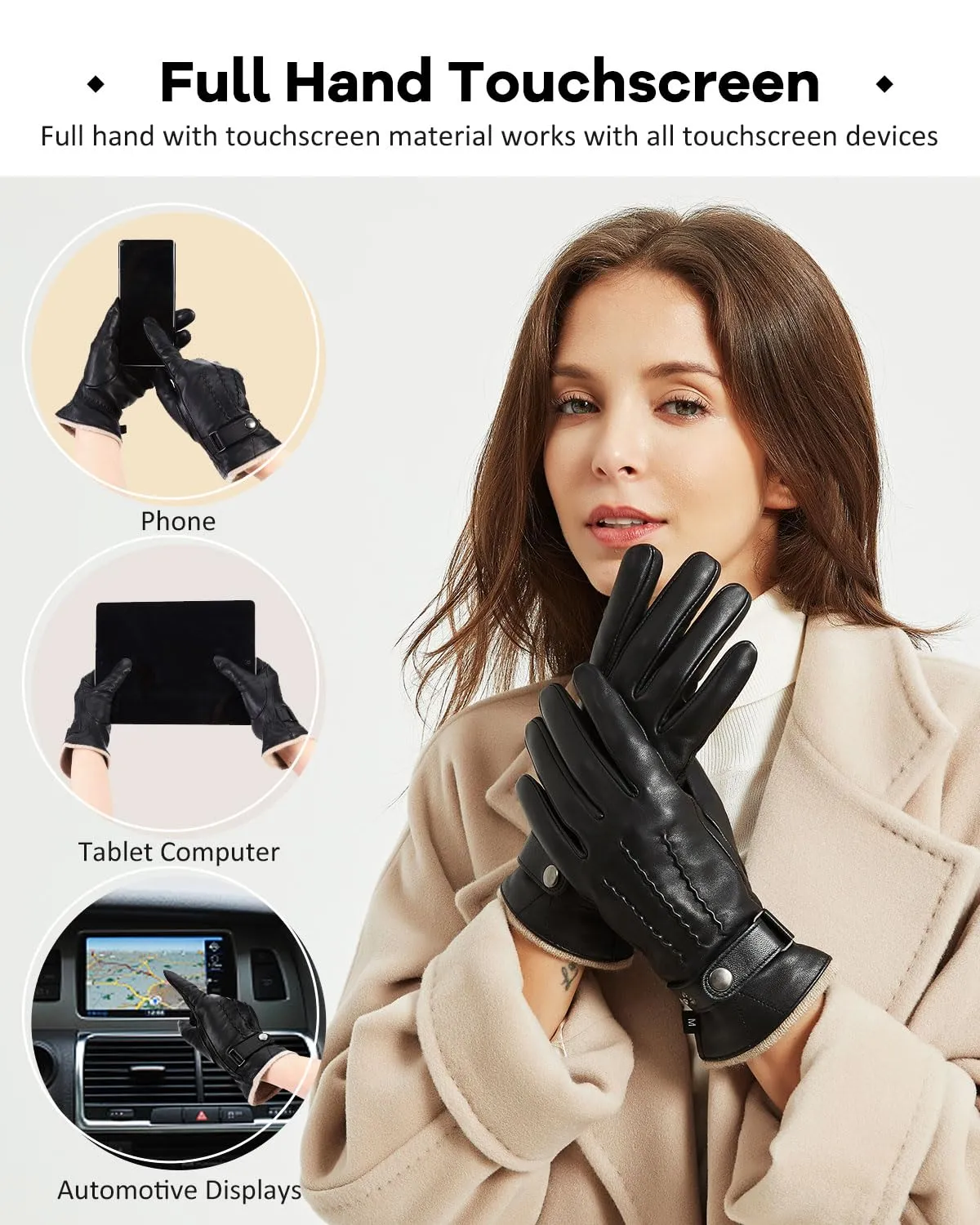 Aegend Sheepskin Genuine Leather Gloves for Women, Super Soft Warm Cashmere Lining Full Hand Touchscreen Anti-Slip Design Winter Gloves Thermal Gifts for Driving Riding Typing Outdoor Activit,Black,M