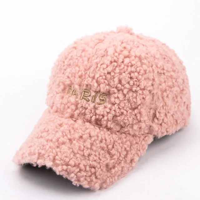 Baseball Cap For Women Paris Letter Hip Hop Cap Faux Mohair Velvet Hat