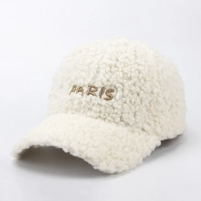 Baseball Cap For Women Paris Letter Hip Hop Cap Faux Mohair Velvet Hat