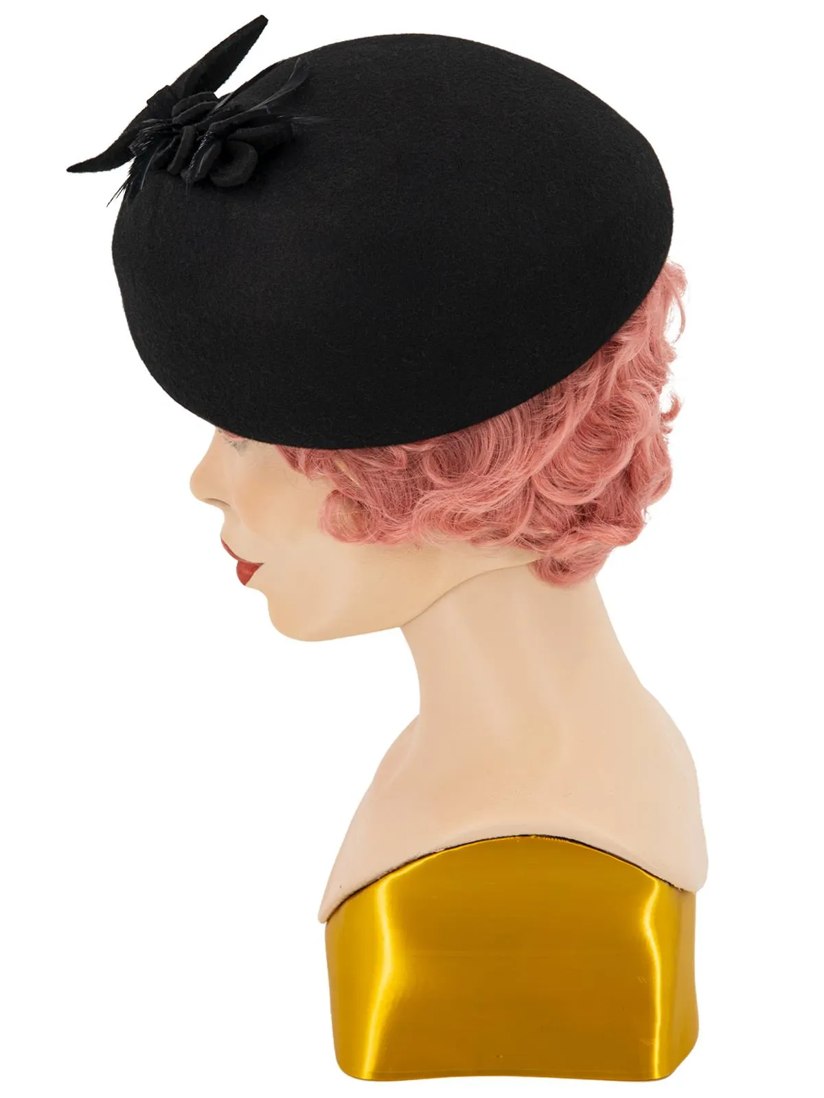 Black Vintage Style Felt Petal & Feather Hat