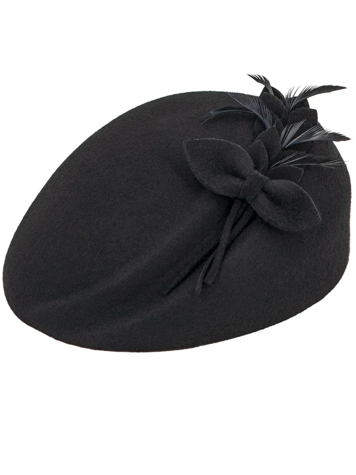 Black Vintage Style Felt Petal & Feather Hat