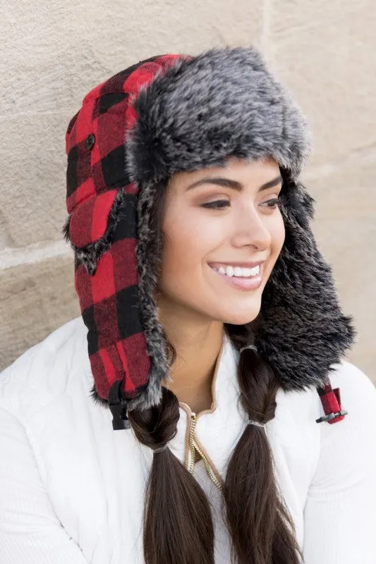 Bohemian Buffalo Plaid Winter Trapper Hat