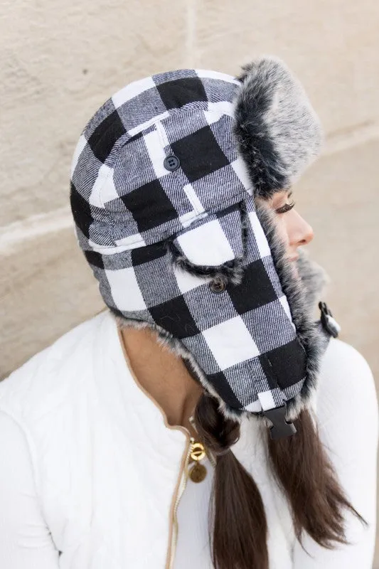 Bohemian Buffalo Plaid Winter Trapper Hat