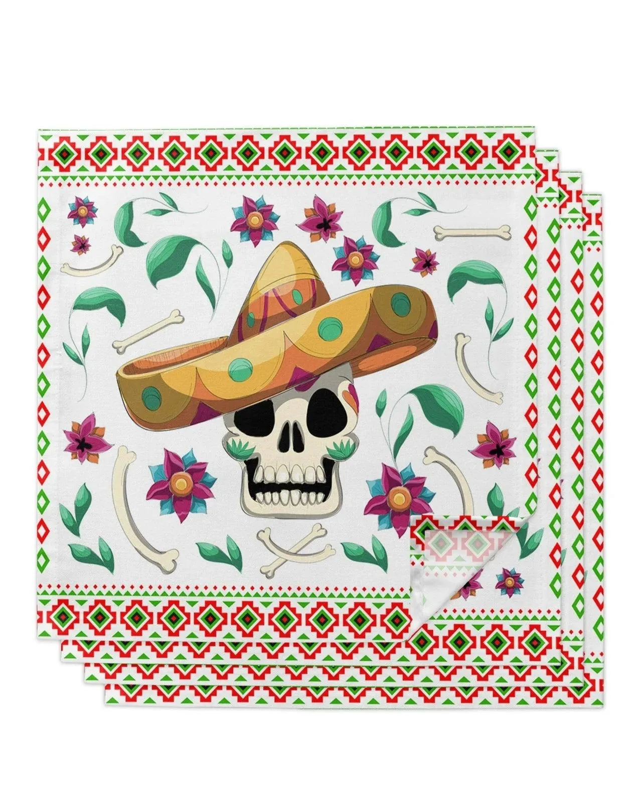 Colorful Day of the Dead Sombrero Cloth Napkins - Elegant Dining Pair for Celebrations