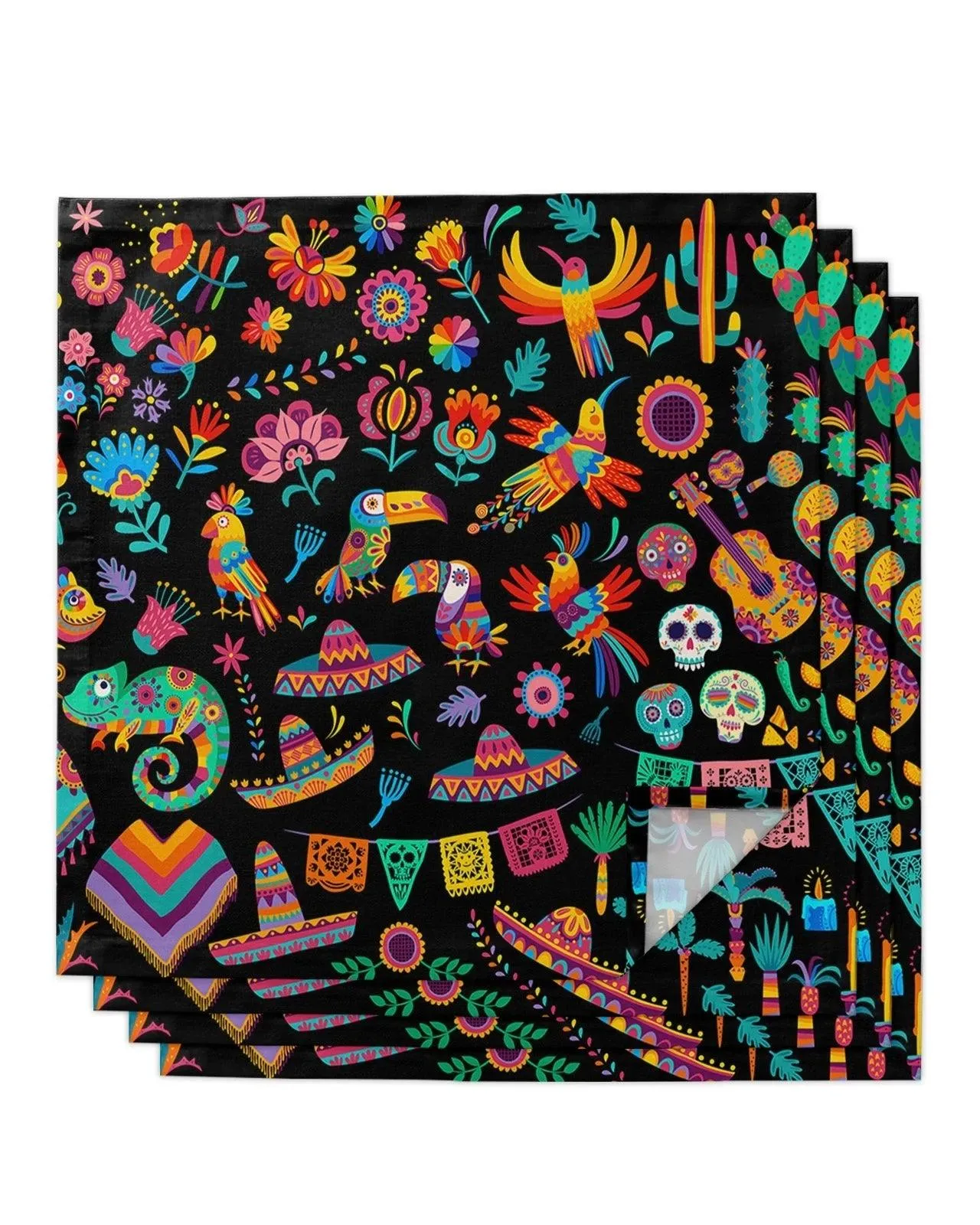 Colorful Day of the Dead Sombrero Cloth Napkins - Elegant Dining Pair for Celebrations