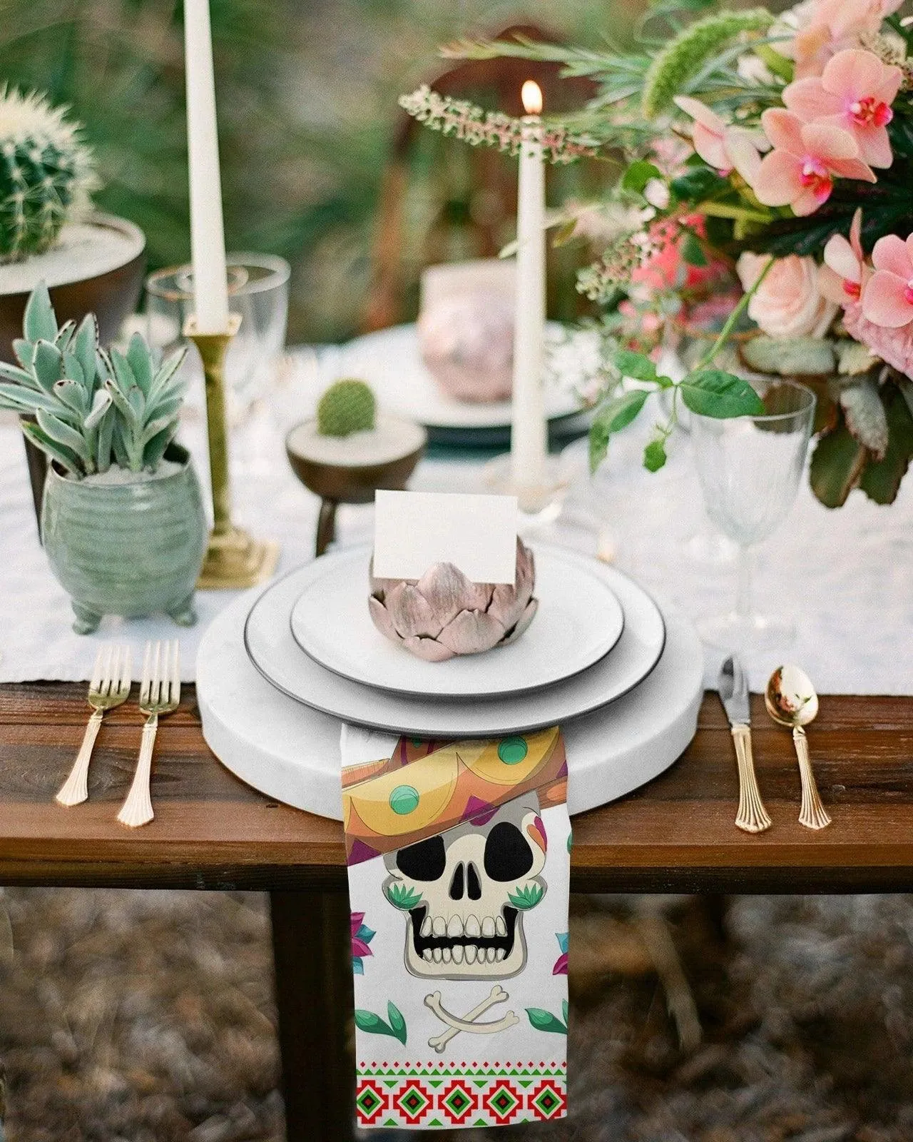 Colorful Day of the Dead Sombrero Cloth Napkins - Elegant Dining Pair for Celebrations