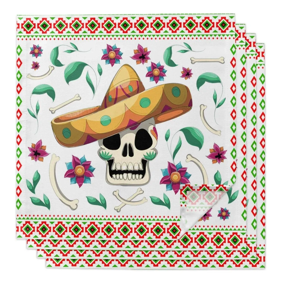 Colorful Day of the Dead Sombrero Cloth Napkins - Elegant Dining Pair for Celebrations