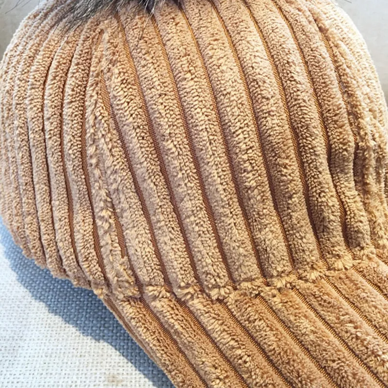 Corduroy Hair Ball Women Hat Cap Adjustable Baseball Caps Female Hat