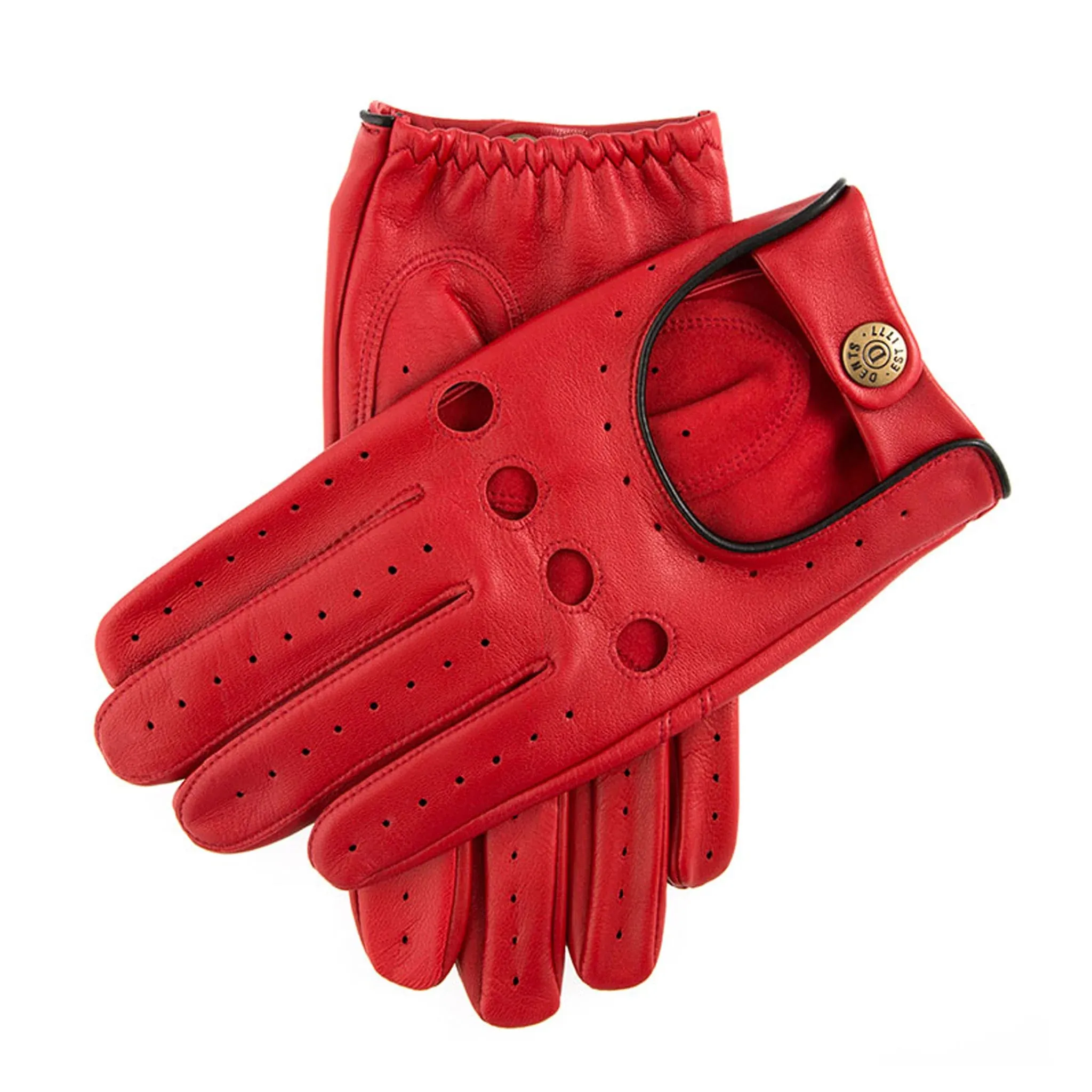 Dents Delta Mens Classic Leather Driving Gloves - Style: 5-1011 - Berry/ Black