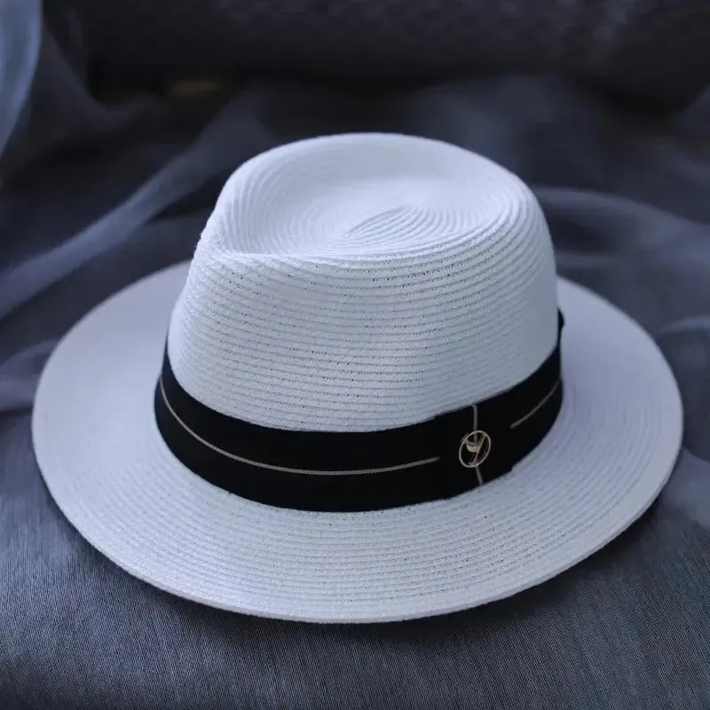 Designer New Natural Panama Soft Shaped Straw Hat Summer Women/Men Wide Brim Beach Sun Cap UV Protection Fedora Birthday Gift