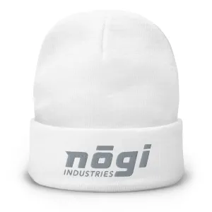 Embroidered Beanie w Puff logo (White & Gray)