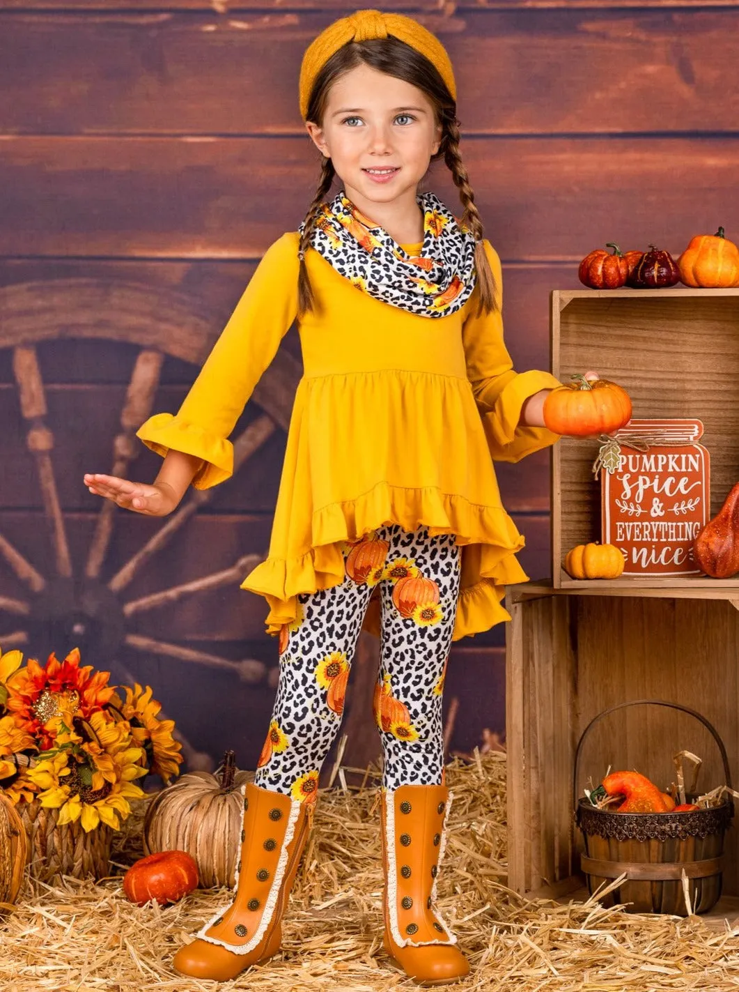 Fall Sunshine Hi-Lo Tunic, Leggings and Scarf Set