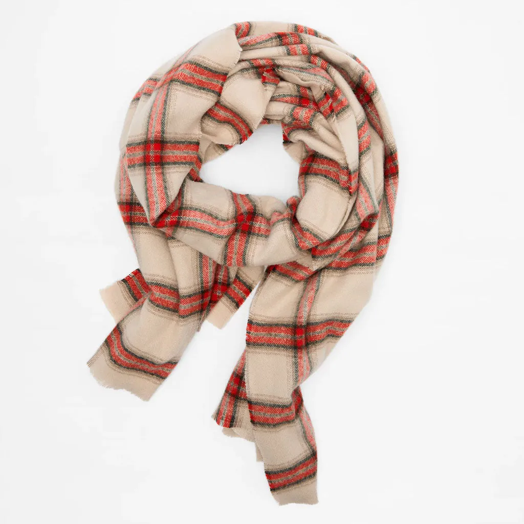 Festival Multi Color Plaid Printed Oversized Blanket Scarf - Red