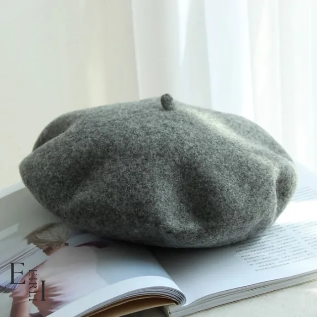 French Beret Hat, 100% Wool, Grey