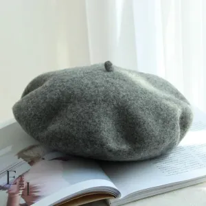 French Beret Hat, 100% Wool, Grey