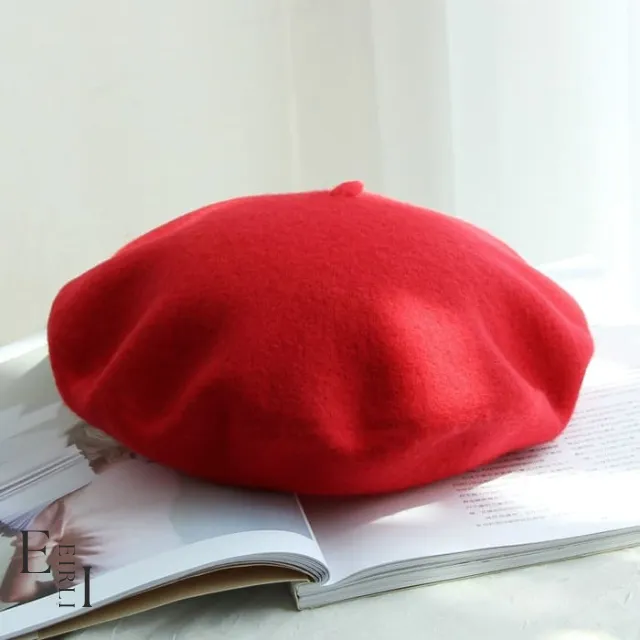 French Beret Hat, 100% Wool, Red