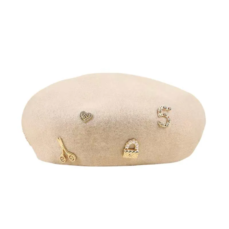 French Beret Hat With Golden Pins