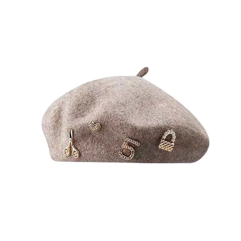 French Beret Hat With Golden Pins