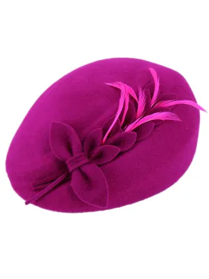 Fuchsia Pink Vintage Style Felt Petal & Feather Hat