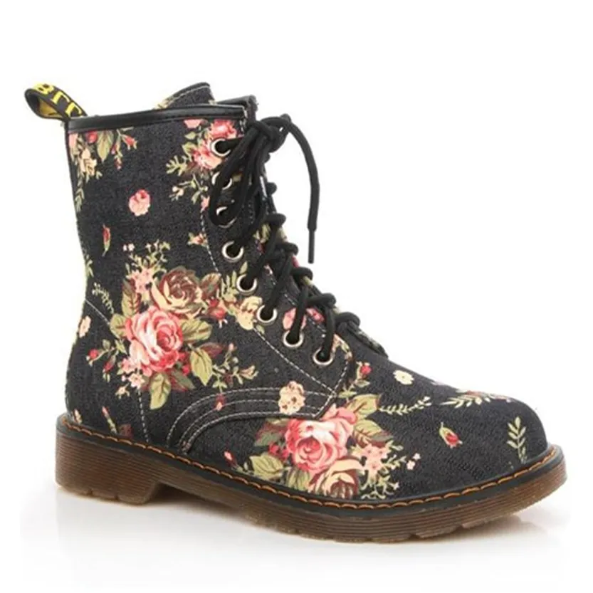 Funki Buys | Boots | Women's Canvas Flower Print Ankle Boots