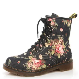 Funki Buys | Boots | Women's Canvas Flower Print Ankle Boots