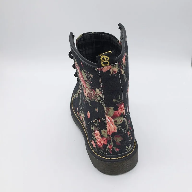 Funki Buys | Boots | Women's Canvas Flower Print Ankle Boots