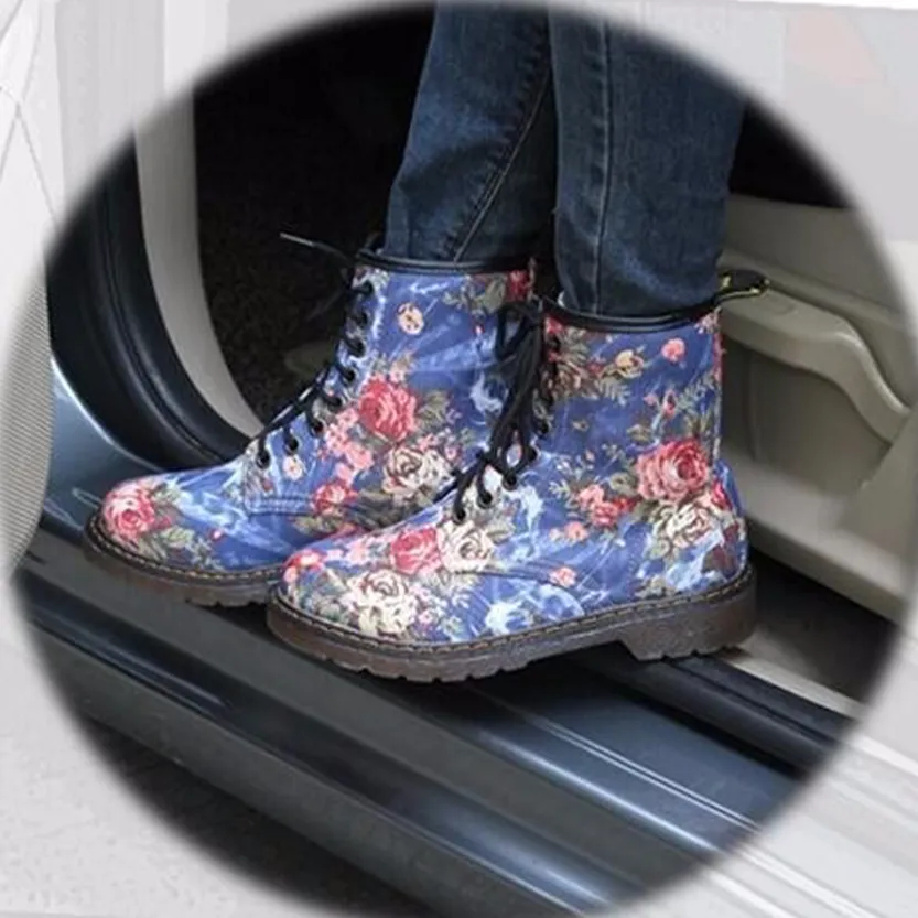 Funki Buys | Boots | Women's Canvas Flower Print Ankle Boots