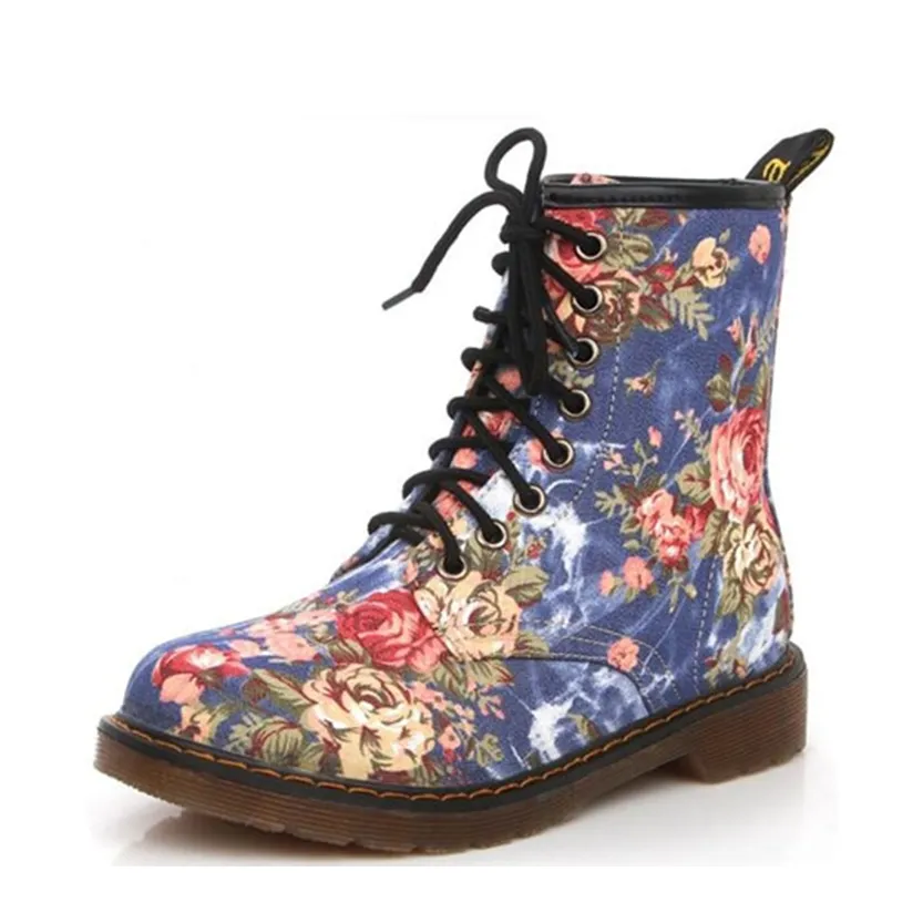 Funki Buys | Boots | Women's Canvas Flower Print Ankle Boots