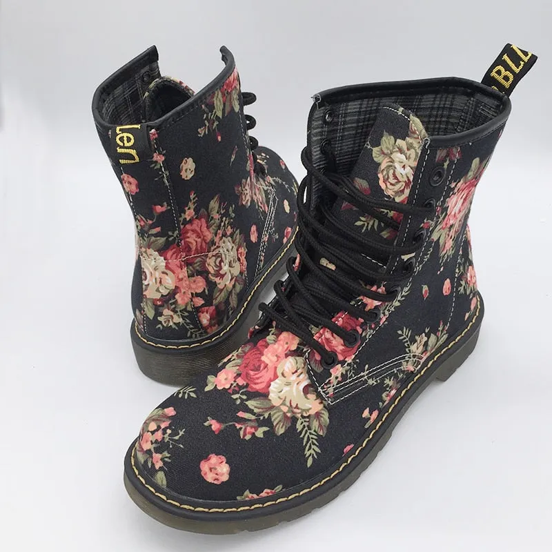 Funki Buys | Boots | Women's Canvas Flower Print Ankle Boots