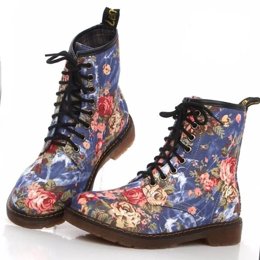 Funki Buys | Boots | Women's Canvas Flower Print Ankle Boots