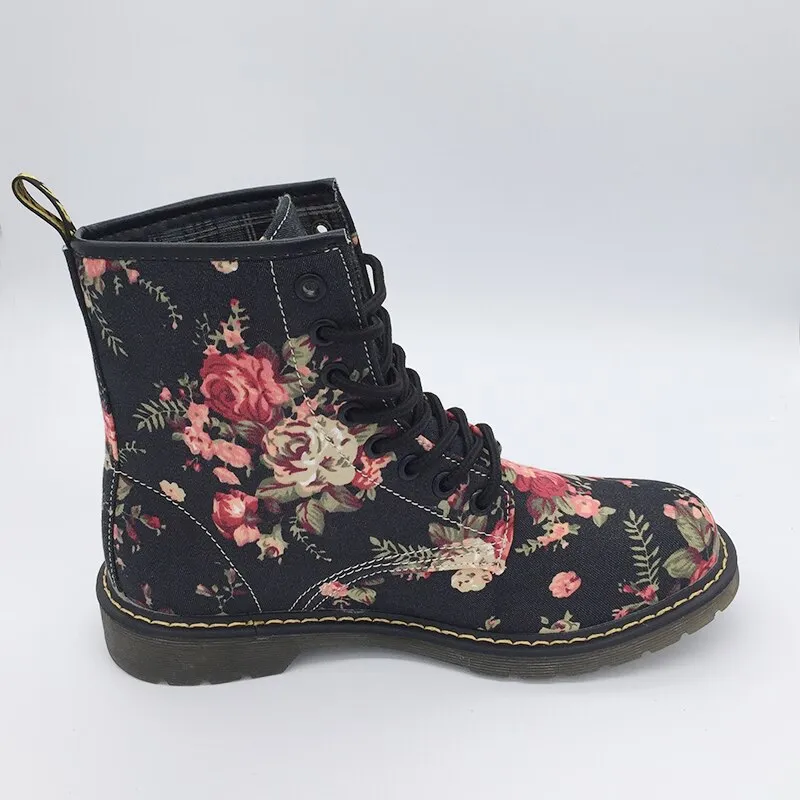 Funki Buys | Boots | Women's Canvas Flower Print Ankle Boots