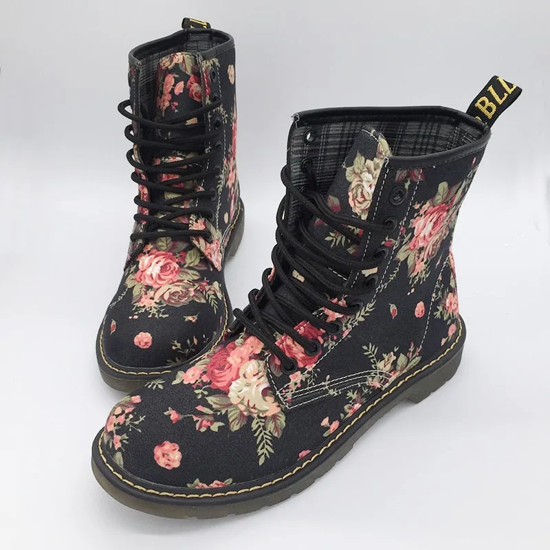 Funki Buys | Boots | Women's Canvas Flower Print Ankle Boots