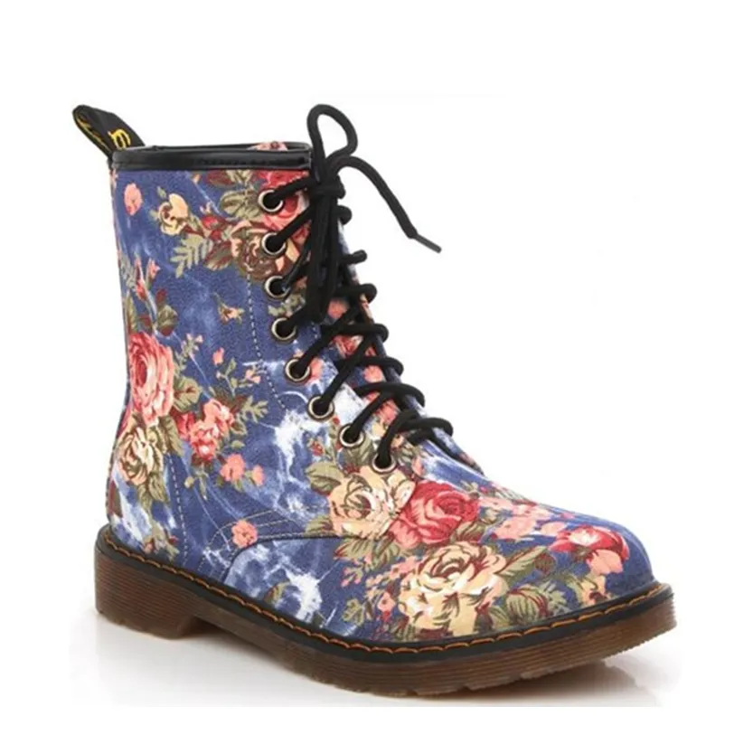 Funki Buys | Boots | Women's Canvas Flower Print Ankle Boots