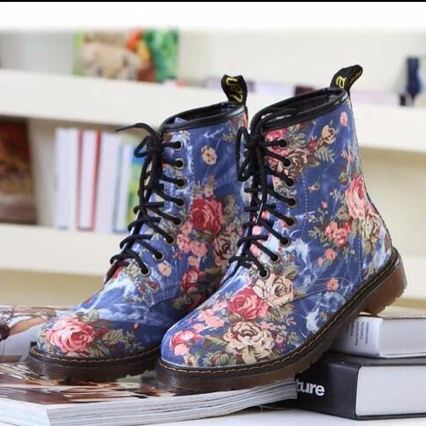 Funki Buys | Boots | Women's Canvas Flower Print Ankle Boots